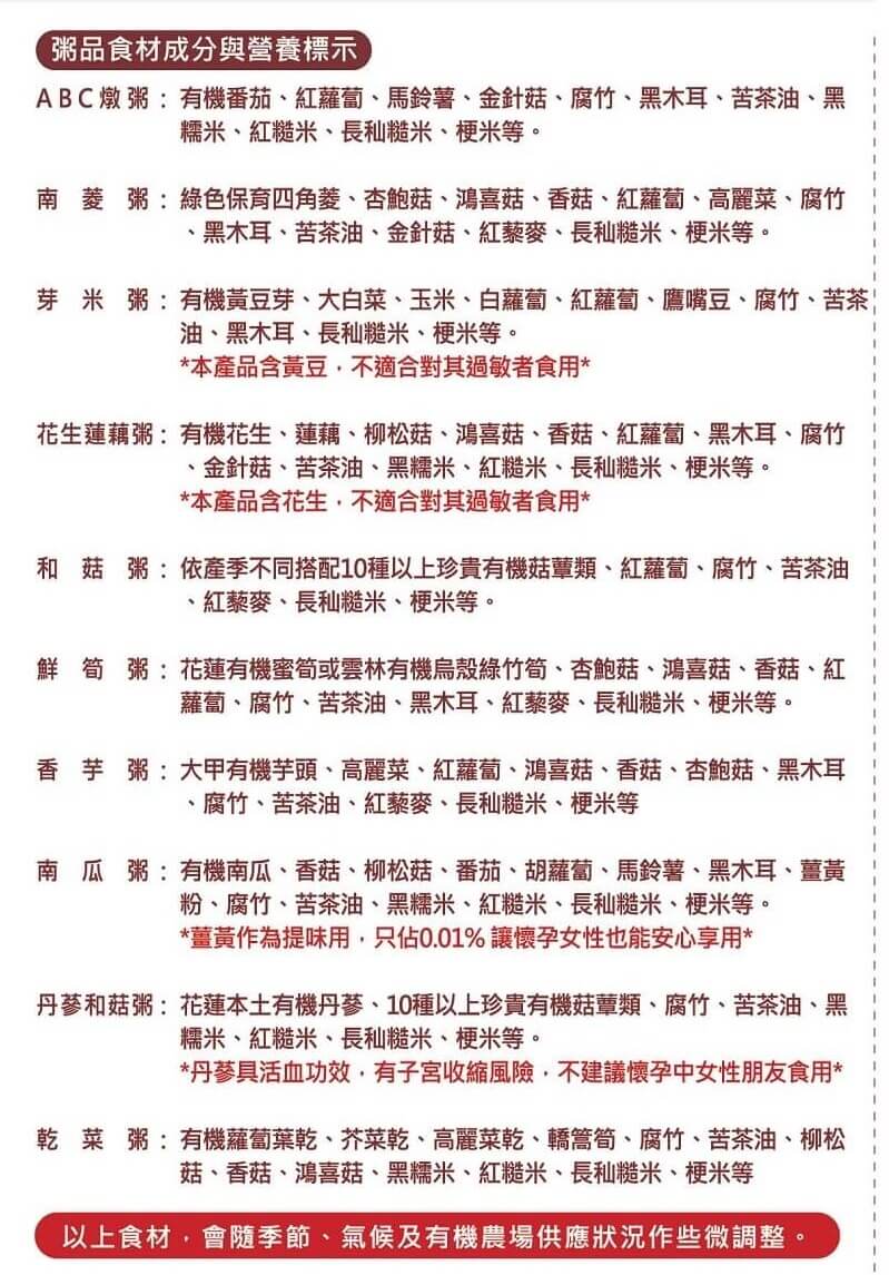 食材成分表